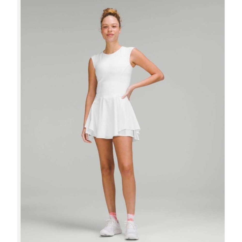 Lululemon Everflux Tennis Dress White Cap Sleeve Mesh Back Athletic Mini Size 8